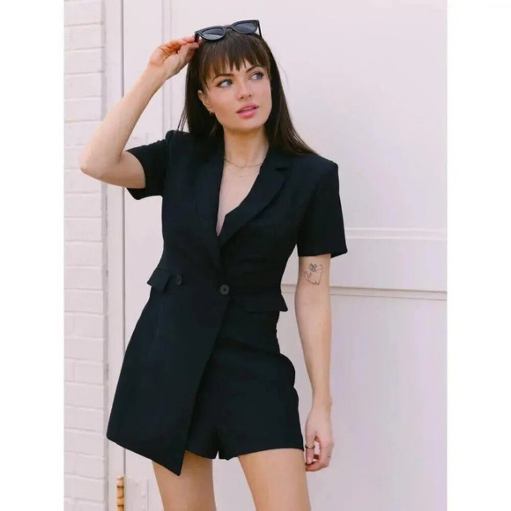 Endless Rose Short Sleeve Blazer Romper Black Size L NWT